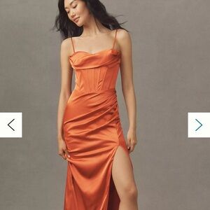 Mac Duggal Sweetheart Bustier Ruched Satin Side-Slit Gown